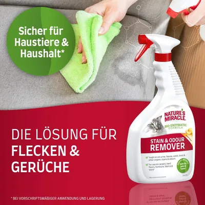 Nature's Miracle Bio-Enzymatic Formula Flecken- und Geruchsentferner. Sicher für Haustiere und Haushalt. Die Lösung für Flecken und Gerüche bei vorschriftsmässiger Anwendung.