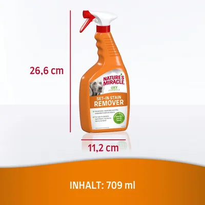 Nature's Miracle Oxy Formula removedor de nódoas incrustadas, dimensões: altura 26,6 cm, largura 11,2 cm, conteúdo: 709 ml. Adequado para carpetes, pisos, móveis e tecidos.