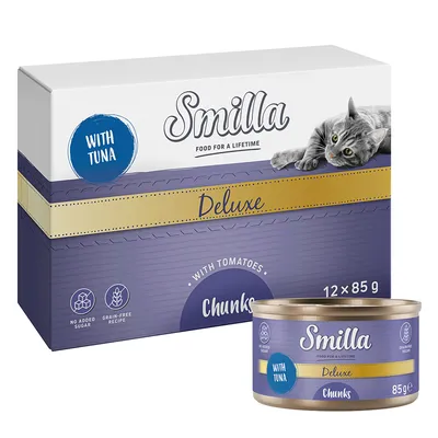 Smilla Deluxe Chunks mit Thunfisch und Tomaten, 12 x 85g. Ohne Zuckerzusatz, getreidefreie Rezeptur.