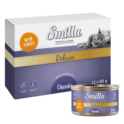 Smilla Deluxe Chunks mit Truthahn und Spinat, 12 x 85 g. Ohne Zuckerzusatz, getreidefreie Rezeptur.