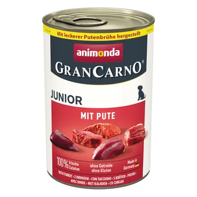 Animonda GranCarno Junior z indykiem, 100% świeżych składników, bez zbóż i glutenu, wyprodukowane w Niemczech. Z pysznym bulionem z indyka.