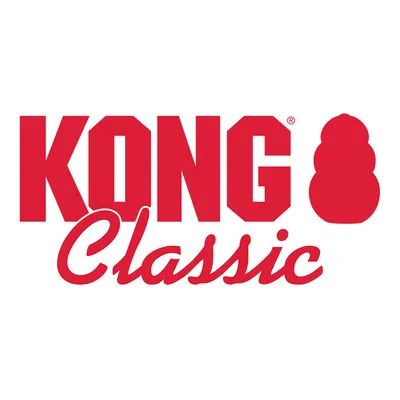 KONG Classic. Márkanév és termékvonal piros betűkkel, KONG-logóval.