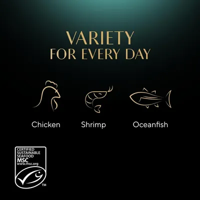 Variety for every day with chicken, shrimp and oceanfish. Certified sustainable seafood MSC.