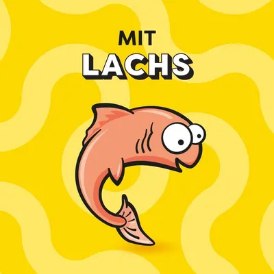 Mit Lachs. Illustration eines Lachses auf gelbem Hintergrund.