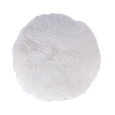 Rundes, weisses Kissen mit weicher Plüschoberfläche, geeignet als Zubehör für Haustierbetten.
