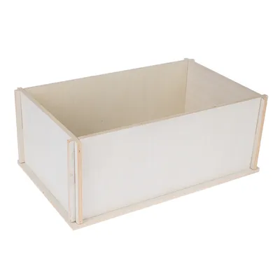 Rectangular wooden box made of light wood without lid, suitable for versatile uses.