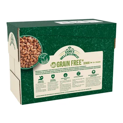 Grain free senior pet food, hypoallergenic for sensitive pets. Highlights: healthy digestion, natural defences, healthy skin and coat, environmental commitment. For pets aged 7+ years.