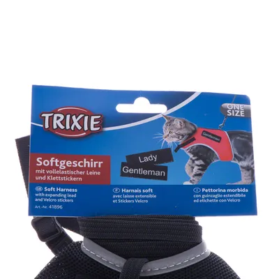Trixie pettorina morbida con guinzaglio completamente elastico e adesivi in velcro. Taglia unica. Numero articolo: 41896.