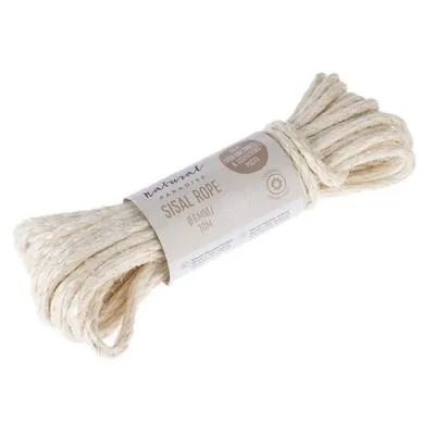 Natural Paradise SISAL ROPE, 6 mm dikte, 10 m lang. Sisaltouw zichtbaar opgerold met productlabel.