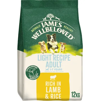Light recipe adult pet food, 1-7 years, hypoallergenic for sensitivities, rich in lamb and rice, 12kg bag