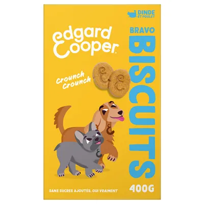 Edgard Cooper Bravo Biscuits avec dinde et poulet, 400g. Sans sucre ajouté. Crunch Crunch.