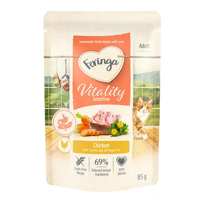Feringa Vitality Sensitive Adult, Huhn mit Karotten und Distelöl, getreidefrei, 69% tierische Zutaten, mit Taurin, 85g.