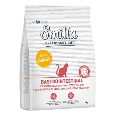 Smilla Veterinary Diet Gastrointestinal, с высоким содержанием курицы, разработан с ветеринарами. Для хронической недостаточности поджелудочной железы и снижения кишечных нарушений всасывания, 4 кг.