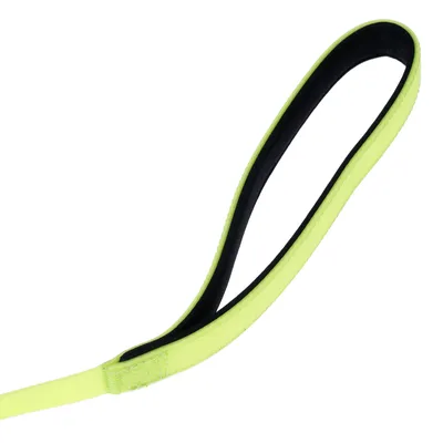 Yellow dog lead with padded loop and black inner side, suitable for comfortable holding.