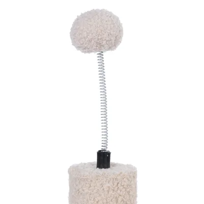 Close-up of a spring-mounted plush ball attached to a soft, cylindrical base, designed as an interactive toy accessory.