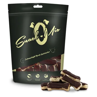 Snack-O-Mio, schmackhafte Pferde-Kauknochen. Extra viel Fleisch, natürliche Rohstoffe, ohne Zuckerzusatz.