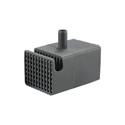 Черен правоъгълен корпус на филтър с вентилационна решетка и свързваща тръба, подходящ за аквариумен филтър.