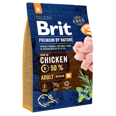 Brit Premium by Nature, formula s piletinom za odrasle pse srednjih pasmina (10-25 kg), visok udio piletine: 50%, bez GMO-a, bez soje, veličina M, zdrava koža i sjajna dlaka.