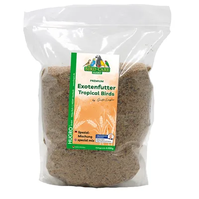 Hugro Bird-Care Premium корм для экзотических птиц Tropical Birds, специальная смесь, масса нетто 4000 г, произведено в Германии.