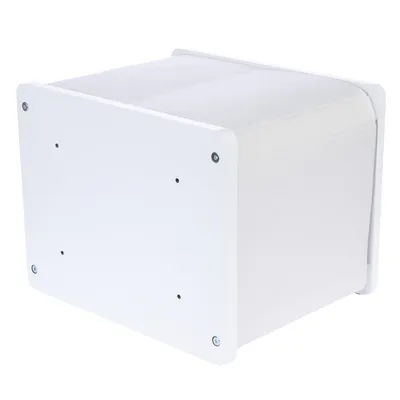 White square box with padded fabric cover and screw holes on the underside, suitable for mounting or accessory attachment.