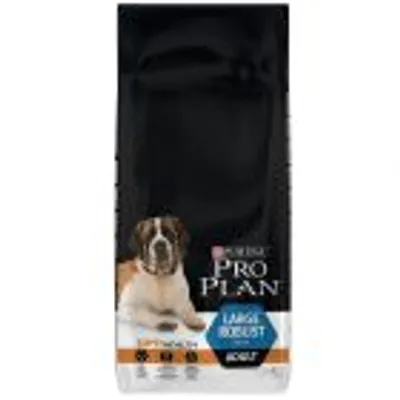 Opakowanie karmy Purina Pro Plan Large Robust Adult z wizerunkiem psa, widoczne napisy: LARGE ROBUST, ADULT.