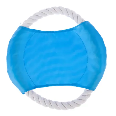 Játék kék szövetből fehér kötéllel, húzó- és dobójátékokhoz alkalmas.