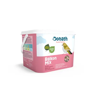 Donath Balkon Mix, τροφή για πουλιά χωρίς φλοιό για όλο το χρόνο σε κουβά 1,5kg. Για καθαρή ταΐστρα χωρίς υπολείμματα. Fly wild. Feed love.
