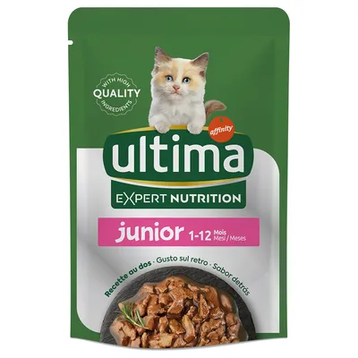 Ultima Expert Nutrition Junior 1-12 maanden, met hoogwaardige ingrediënten. Recept op de achterkant.