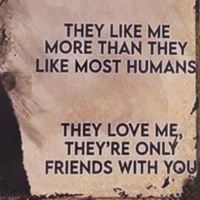 Text im Bild: 'They like me more than they like most humans. They love me, they're only friends with you.'