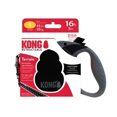 KONG Terrain αναδιπλούμενος οδηγός σκύλου, μέγεθος S, έως 20 kg, μήκος 5 m, εργονομική λαβή Soft-Grip, ανακλαστική ταινία, 2 χρόνια εγγύηση. Για καθημερινές βόλτες.