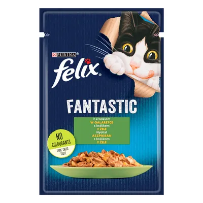 Purina Felix Fantastic karma dla kotów z królikiem w galarecie. Bez barwników, doskonały smak.