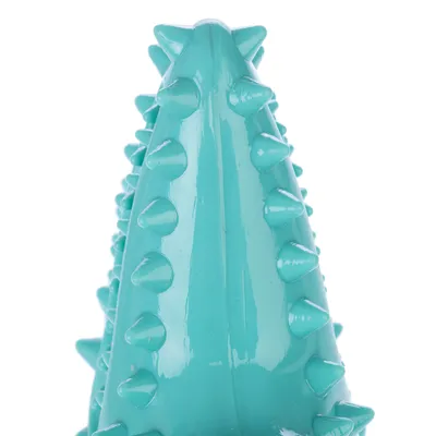 Tyrkysová hračka s ostrými výstupkami, vhodná na interaktívne hranie alebo hryzenie.