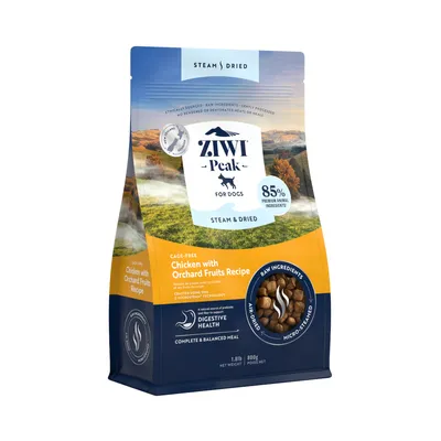 Ziwi Peak für Hunde, Rezept mit Huhn und Obst aus dem Obstgarten. 85% tierische Zutaten, dampfgetrocknet, luftgetrocknet, vollständige und ausgewogene Mahlzeit, 800g Packung. Ziwi Peak für Hunde, Rezept mit Huhn und Obst aus dem Obstgarten. 85% tierische Zutaten, dampfgetrocknet, luftgetrocknet, vollständige und ausgewogene Mahlzeit, 800g Packung.