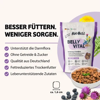 BUGBELL BELLY VITAL Trockenfutter: Unterstützt die Darmflora, ohne Getreide & Zucker, Qualität aus Deutschland, fettreduziert, leberunterstützende Zutaten, Stückgröße ca. 1,6 cm. BUGBELL BELLY VITAL Trockenfutter: Unterstützt die Darmflora, ohne Getreide & Zucker, Qualität aus Deutschland, fettreduziert, leberunterstützende Zutaten, Stückgröße ca. 1,6 cm.