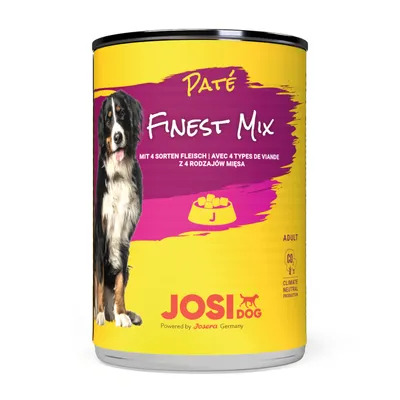JosiDog Paté Finest Mix, mit 4 Sorten Fleisch. Adult. Klimaneutrale Produktion. Powered by Josera Germany.