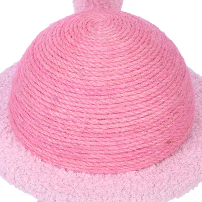 Rosa Kratzspielzeug mit Seilstruktur und flauschigem Rand.
