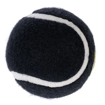 Sort tennisbold med hvid stribe, egnet til leg og træning.