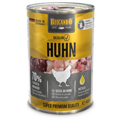 Belcando Dog Food Baseline Huhn, Made in Germany, 70% Fleisch & Innereien, reich an Huhn, Distelöl, Rezeptur ohne Getreide, Super Premium Quality, 400g Dose.
