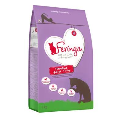 Feringa Sterilised суха храна за котки с птиче месо, тиква, червена боровинка и котешка мента. Предимства: ценни протеини, без зърнени храни, контрол на теглото, пикочни пътища. Опаковка 2 кг.