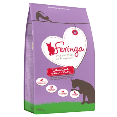 Feringa Sterilised Geflügel Poultry, crocchette per gatti sterilizzati, 400 g. Testo visibile: wertvolle Proteine, getreidefrei, Gewichtskontrolle, Harnwege.