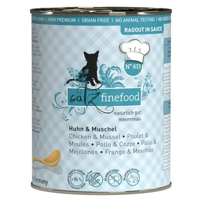 catz finefood N° 613 Huhn & Muschel, ragout in sauce, natuurlijk gut mmmmiau, high premium, grain free, no animal testing, no added sugar, blik kattenvoer 400g