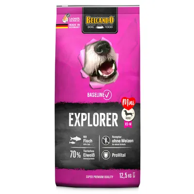 Belcando Dog Food Explorer Mini Adult XS-M, 12,5 kg. S rybou, receptura bez pšenice, 70 % živočišných bílkovin, ProVital. Lososový olej, vyrobeno v Německu, super prémiová kvalita.