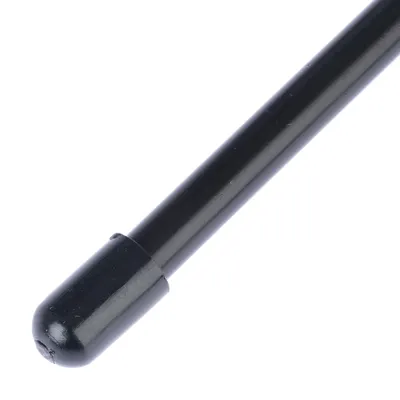 Black metal rod with rounded tip, suitable for accessories or assembly purposes.
