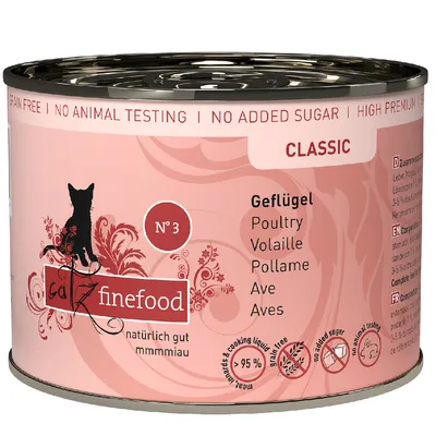 Catz Finefood Classic Nr. 3 fågel, spannmålsfri, utan tillsatt socker, inga djurförsök, 95 % köttandel.