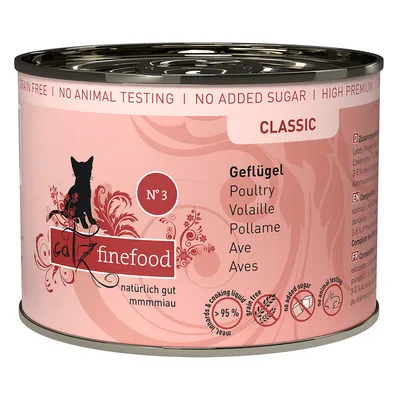 catz finefood Classic Nr. 3 baromfi, gabonamentes, hozzáadott cukor nélkül, állatkísérlet-mentes, több mint 95% hústartalom, természetes.