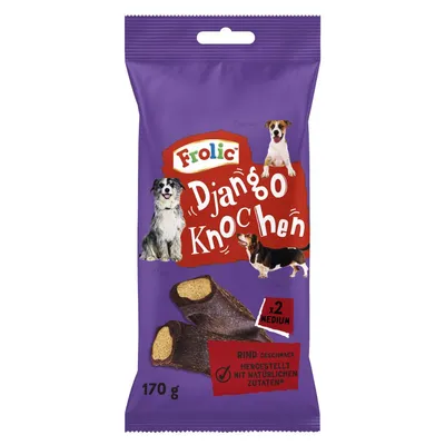 Frolic Django huesos, sabor a ternera, elaborados con ingredientes naturales, 170 g, x2 Medium.