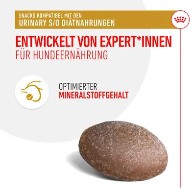 Snacks kompatibel mit Urinary S/O Diätnahrungen. Entwickelt von Expert*innen für Hundeernährung. Optimierter Mineralstoffgehalt.