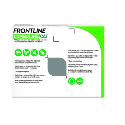 Frontline Combo Line Chat. Solution spot-on contre les puces, tiques et poux. Protection pour chats jusqu'à 4 semaines. Empêche le développement des larves de puces dans l'environnement de l'animal traité.