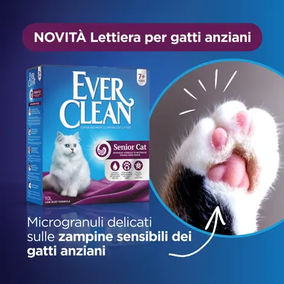 Ever Clean Senior Cat lettiera per gatti anziani, 7+ anni. Microgranuli delicati sulle zampine sensibili dei gatti anziani. NOVITÀ Lettiera per gatti anziani.