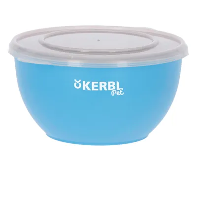 Kerbl Pet Futterbehälter aus Kunststoff, blau mit transparentem Deckel.